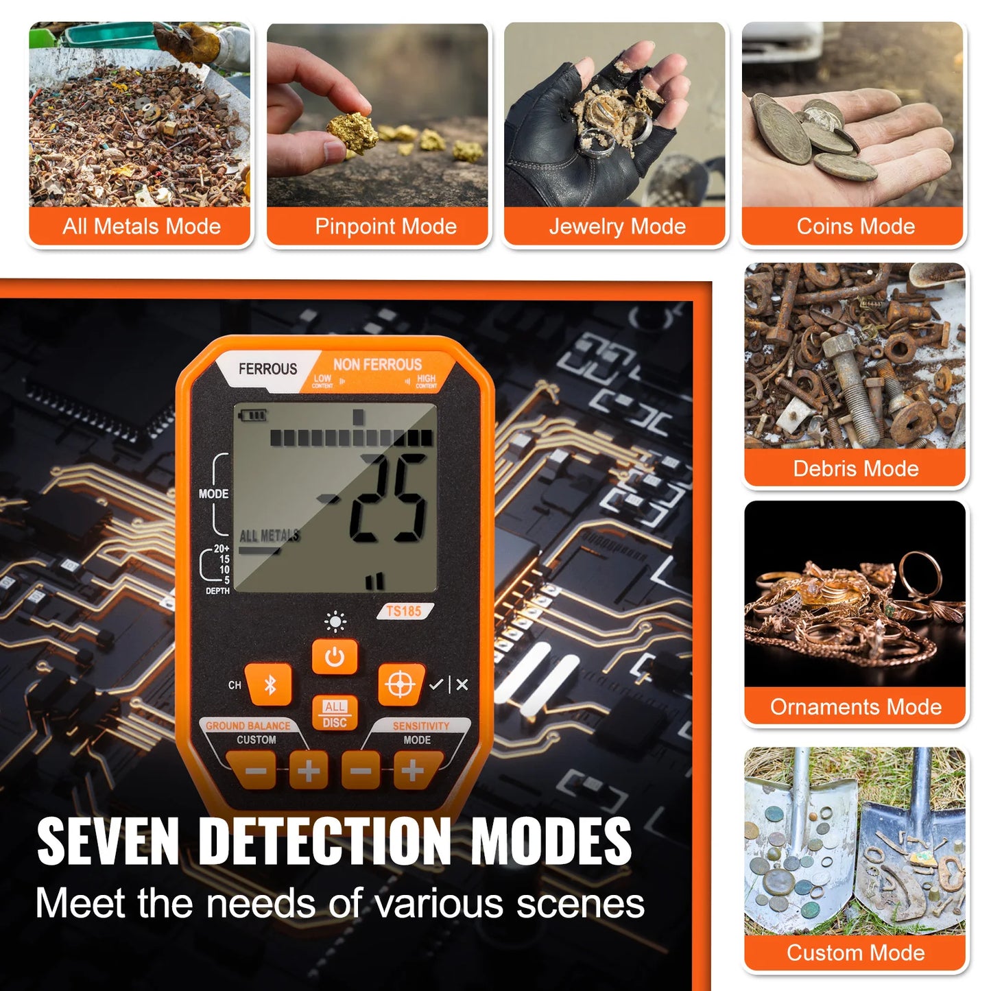 SucceBuy Advanced Multifunctional Rechargeable Metal Detector With LCD Display IP68