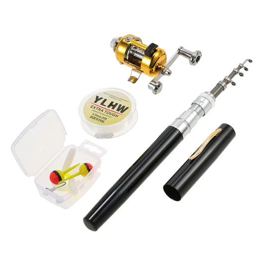 Fishing Rod Reel Combo Set Mini Telescopic Portable Pocket Pen Fishing Rod Pole  Fishing Line Soft Lures Baits Jig Hooks