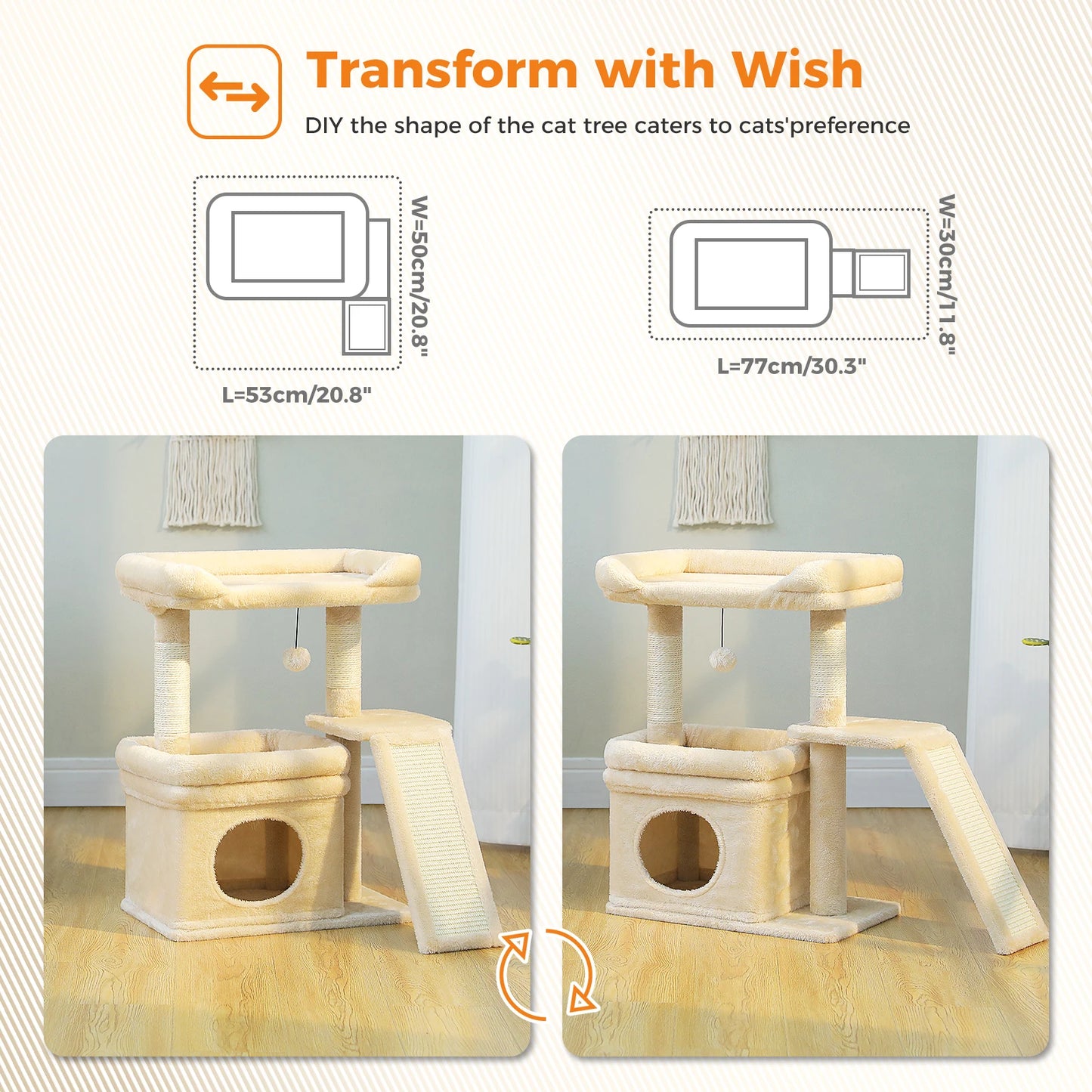 PAWZ Road Indoor Cat Tree Tower With Sisal Scratching Post And Wide Top Perch Cat Condo