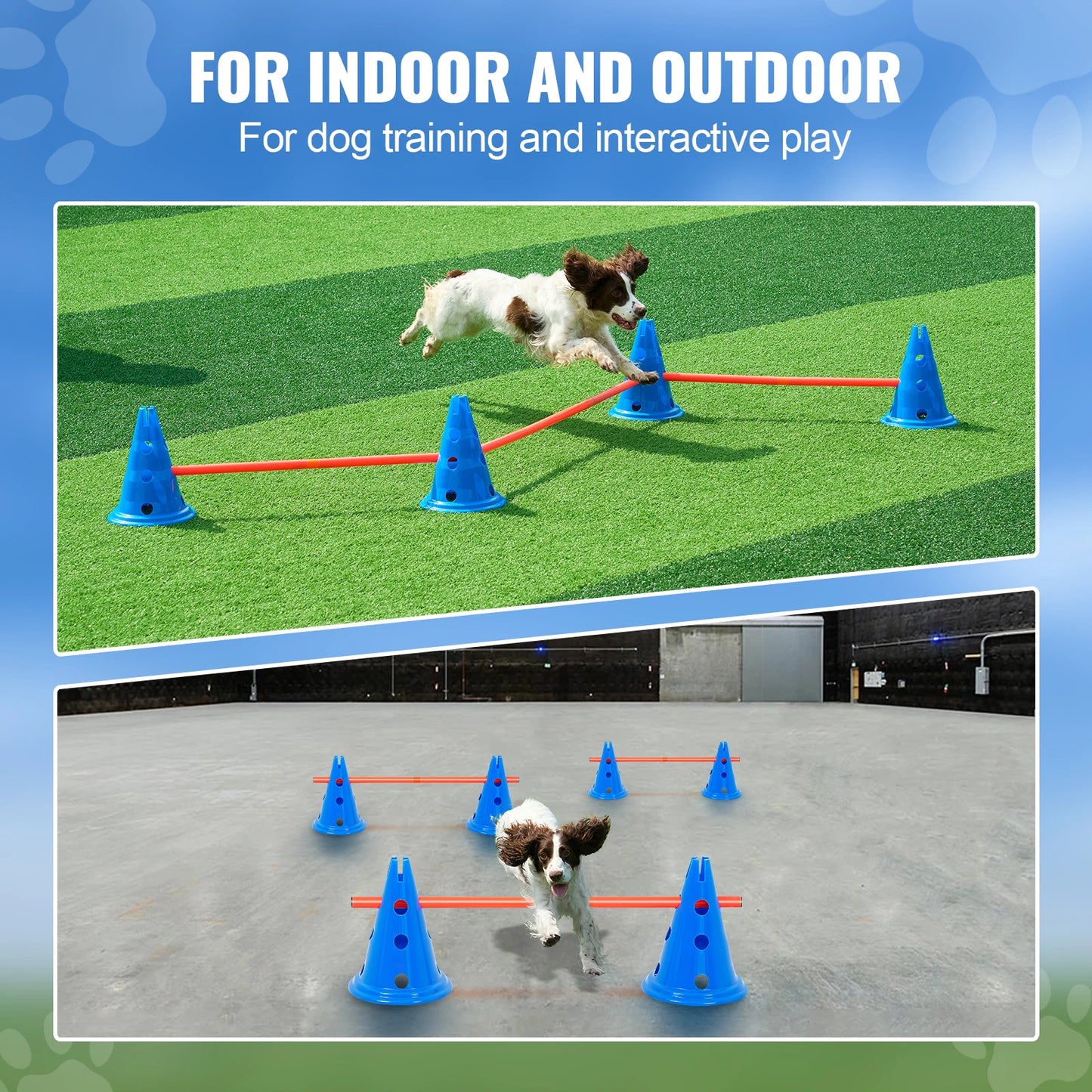 SucceBuy Dog Agility Hurdle Cone Set With Adjustable Crossbar