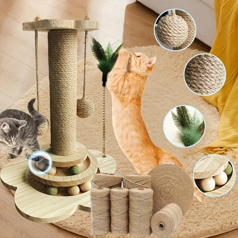 Indoor Cat Scratching Post With 2 Layer Ball Track Toy