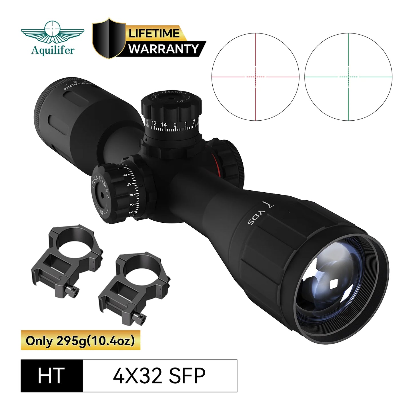 Aquilifer 4x32 AO Hunting Scope 295g Zero Stop for 22LR Rimfire Air Rifle Airgun with Free Scope Rings Lifetime Warranty