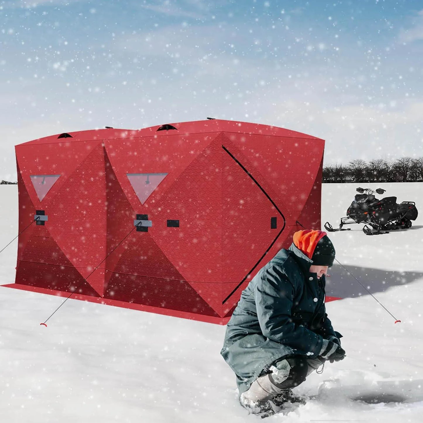 Portable Pop Up Ice Fishing Shelter Ice Fishing Tent Waterproof & Windproof Oxford Fabric Winter Fishing Equipment for 2-8
