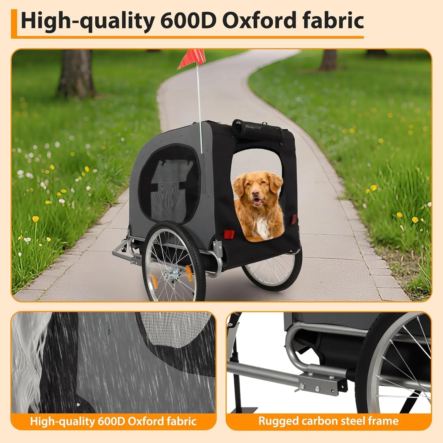 HiMISS Steel Dog Trailer for Bicycles Universal Coupler Pet Carrier
