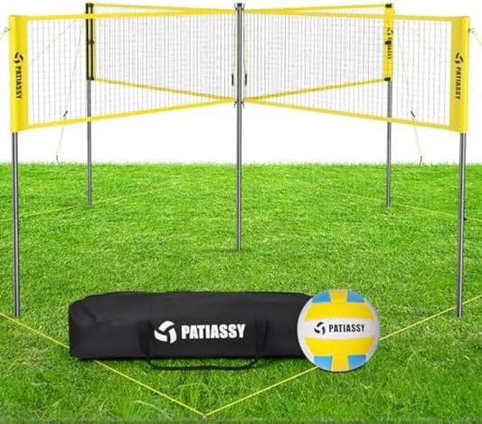 16FT 4-Square Volleyball Set with Adjustable Net, Portable Bag for Backyard, Lawn & Beach
