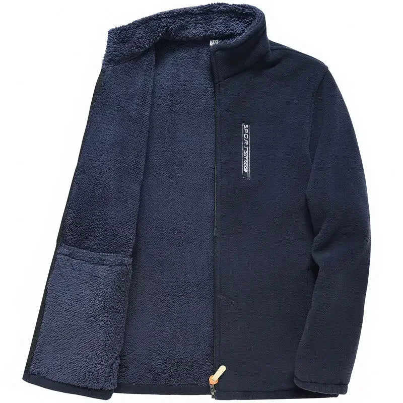 Men's Windproof Fleece Zip Up Stand Collar Jacket