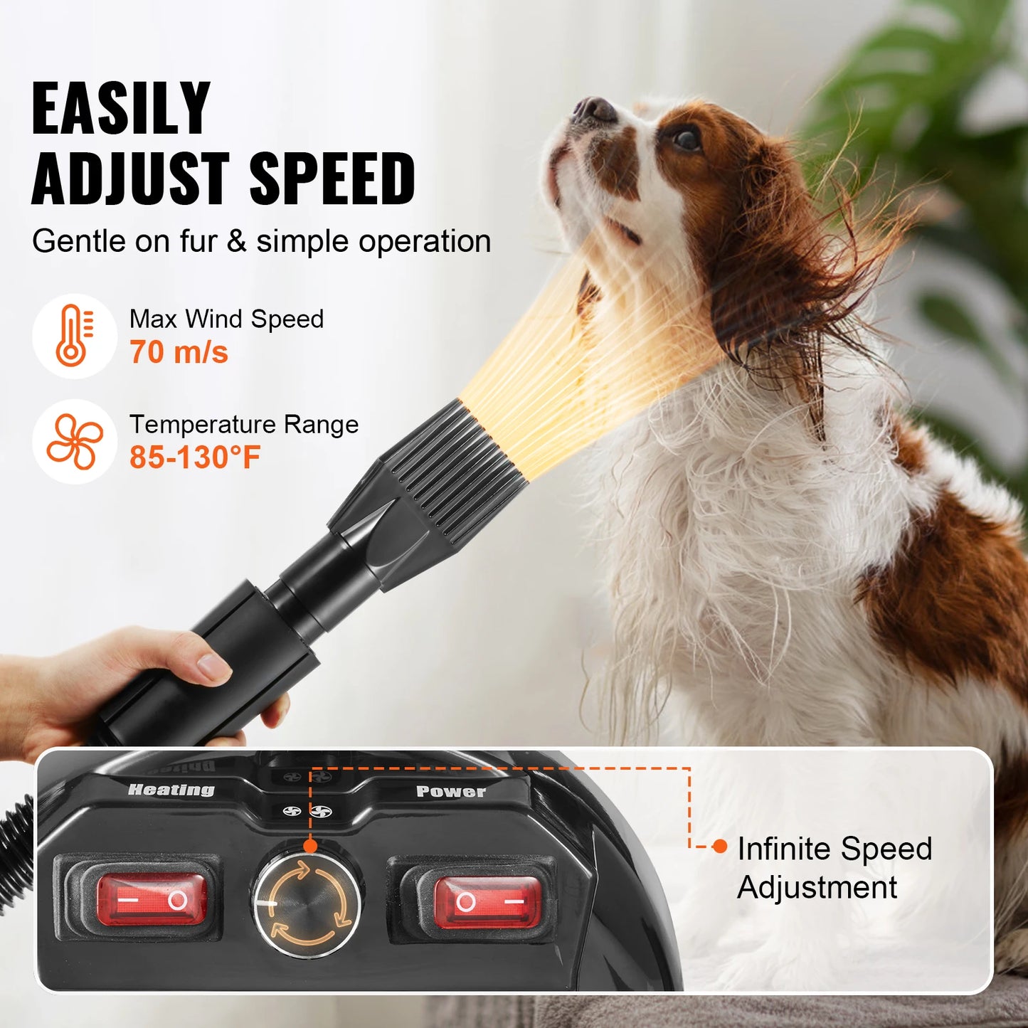 Dog Blow Dryer 2000W With Adjustable Speed Temperature Control For Pet Grooming