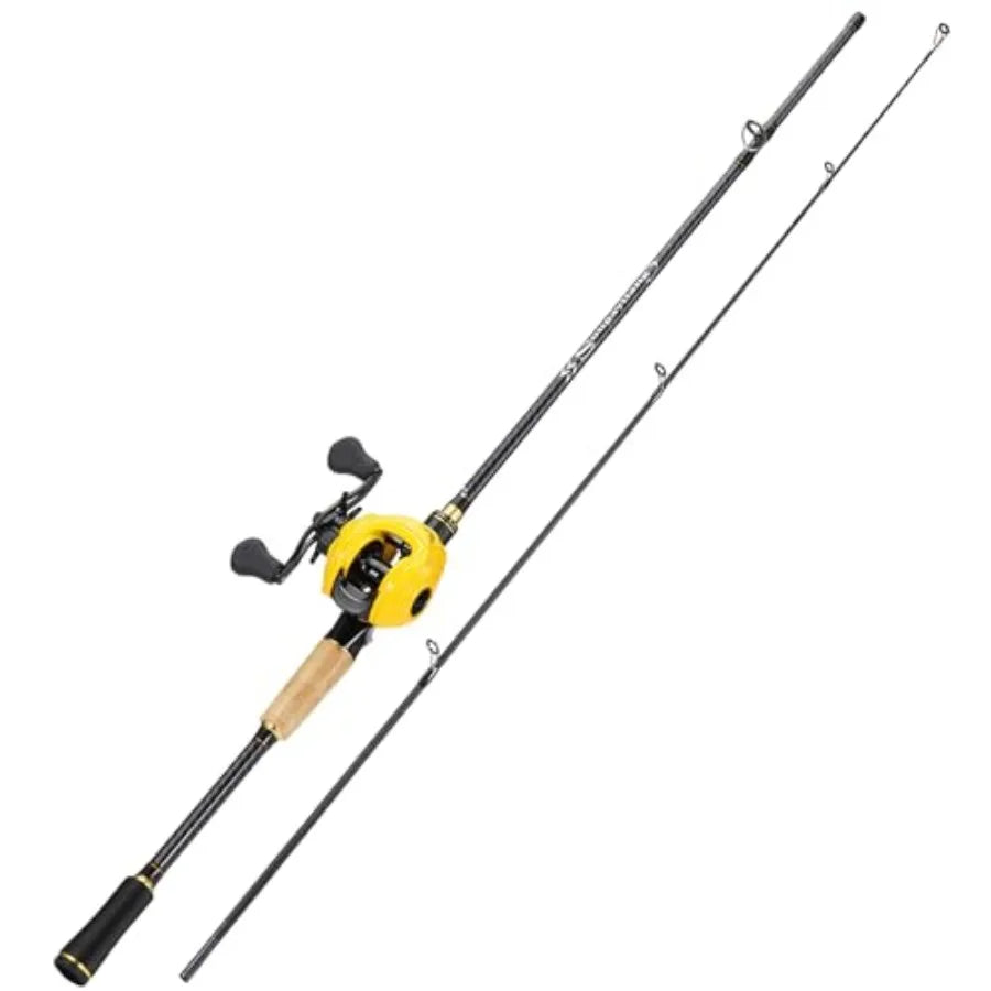 Baitcasting Fishing Combos CarbonGlass Fiber Composite 2 Piece Fishing Rods with Casting Reel 6'0 for Freshwater an