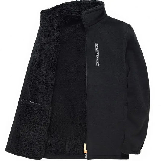 Men's Windproof Fleece Zip Up Stand Collar Jacket