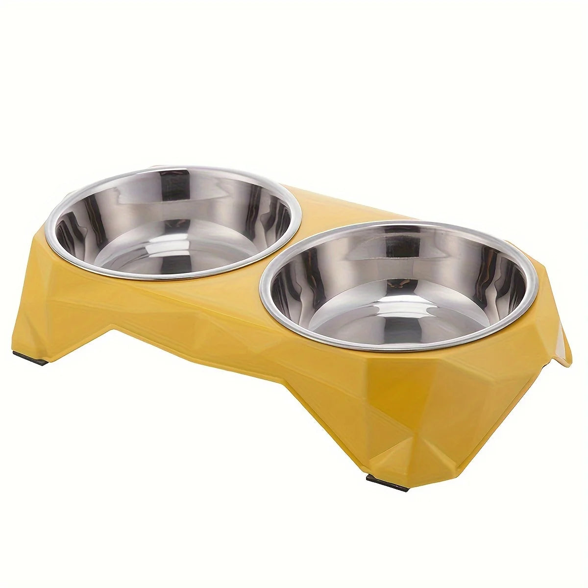 Dog Double Bowl Diamond Pattern Non Slip Food Water Feeder