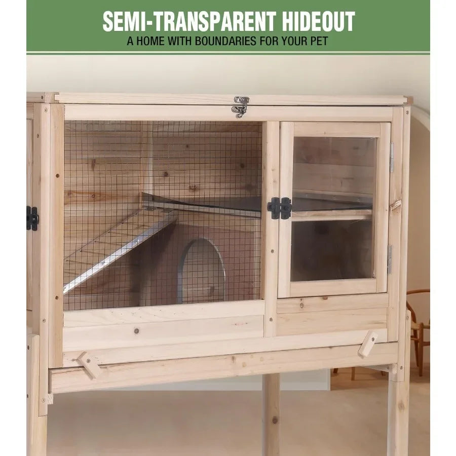 Indoor small animal cage with chewproof edges and leakproof PVC layer for guinea pigs and rabbits featuring deep clean tray and