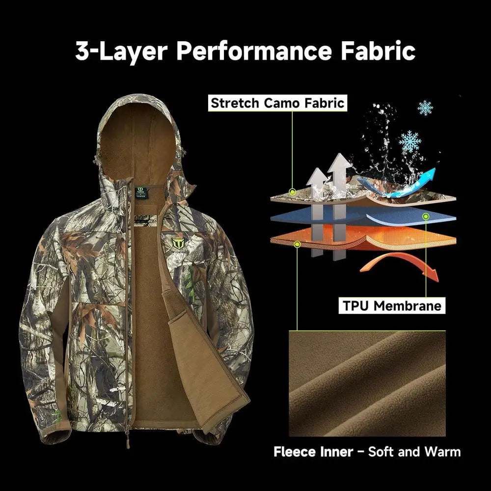 TIDEWE Hunting Clothes for Men with Fleece Lining, Safety Strap Compatible Water Resistant Silent Hunting Jacket and Pants