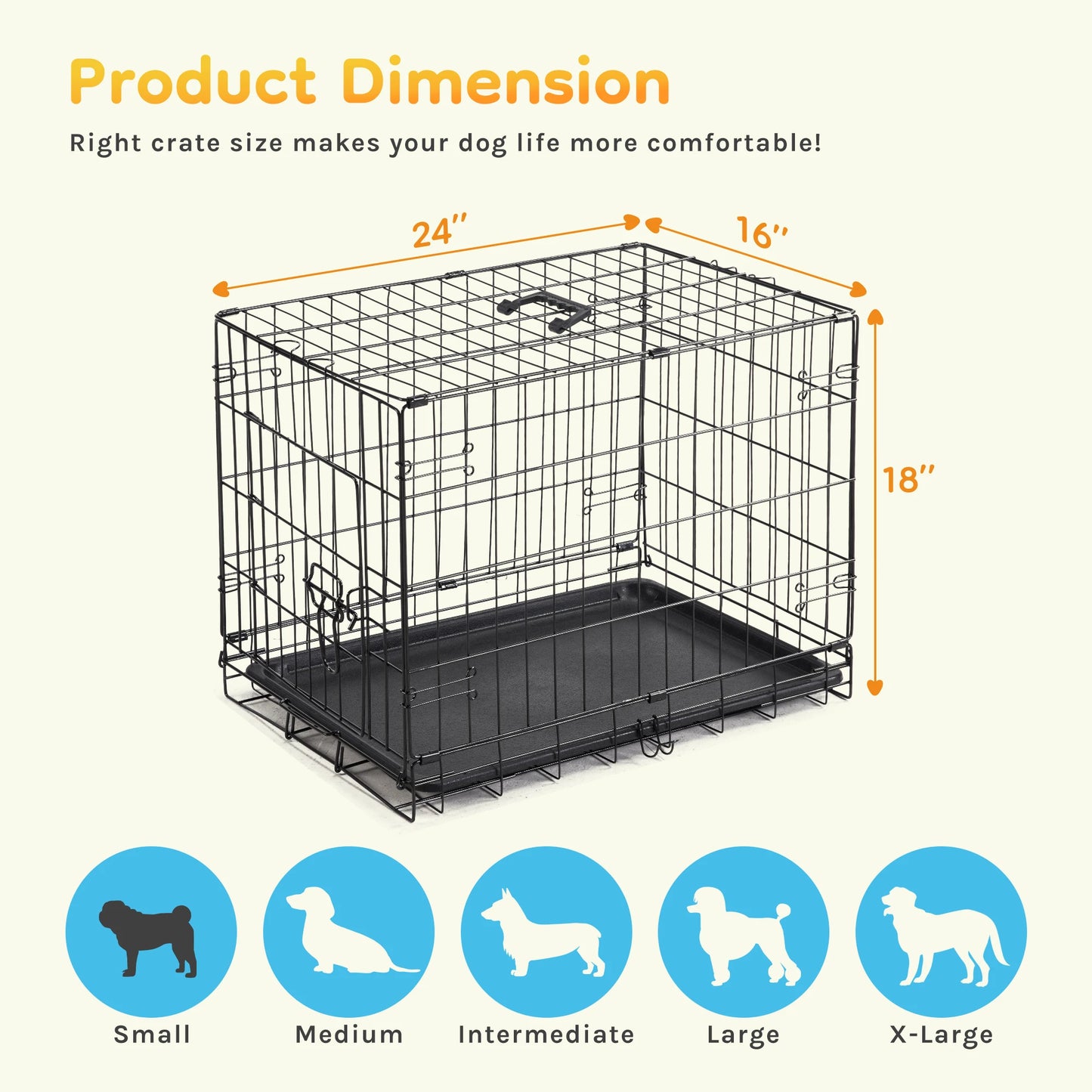 JHK Folding Metal Wire Dog Cage With Leakproof Pan Tray