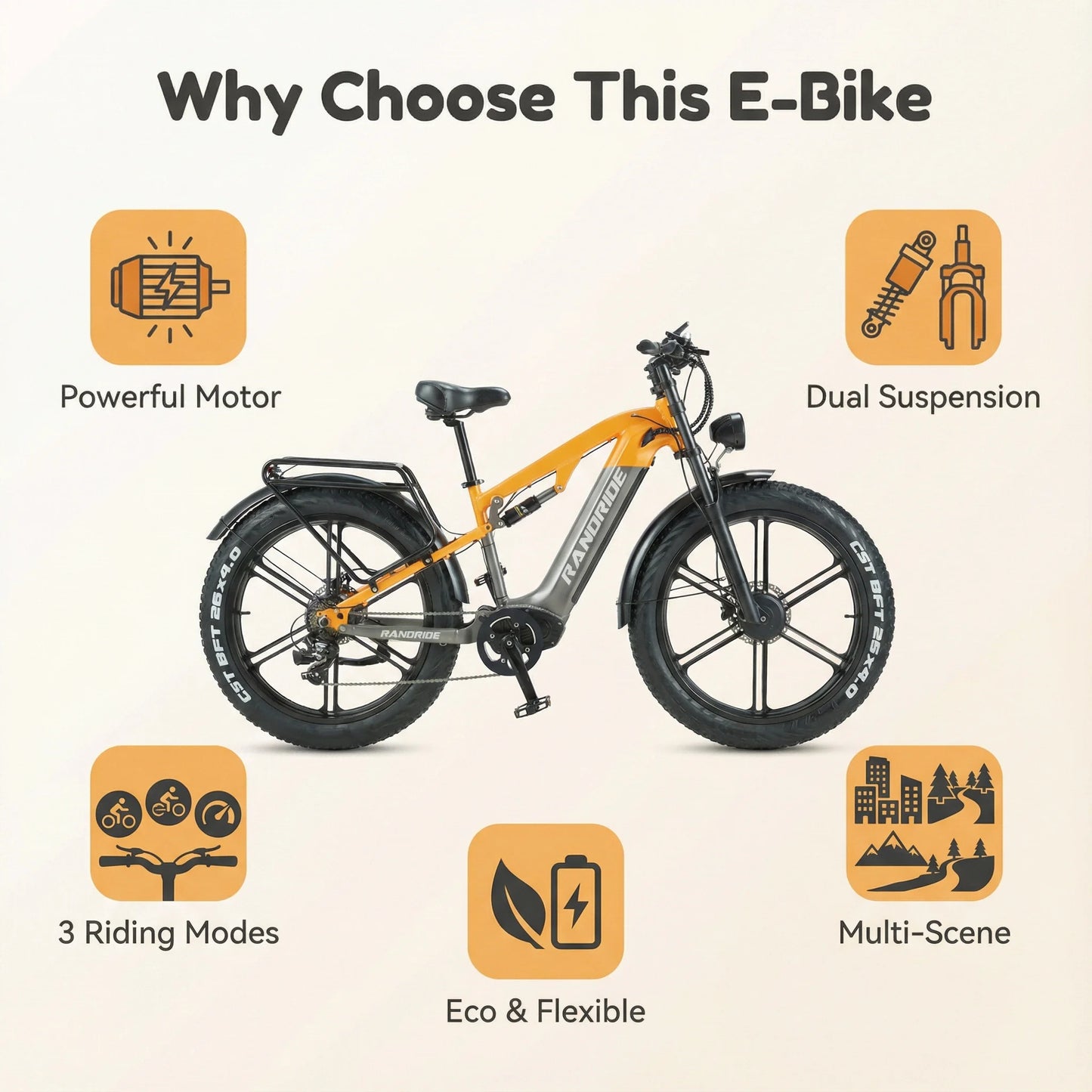 Electric Bicycle 2000W Motor 48V 20Ah Battery 50km/h E-Bike 26x4 Inch Tire Off-road Electric Bike Mountain Ebike Snowmobile Bike