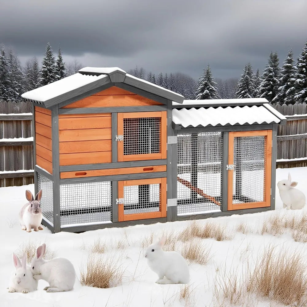 Wooden Outdoor Duck Coop 2 Tier Hen House All Weather Poultry Shelter