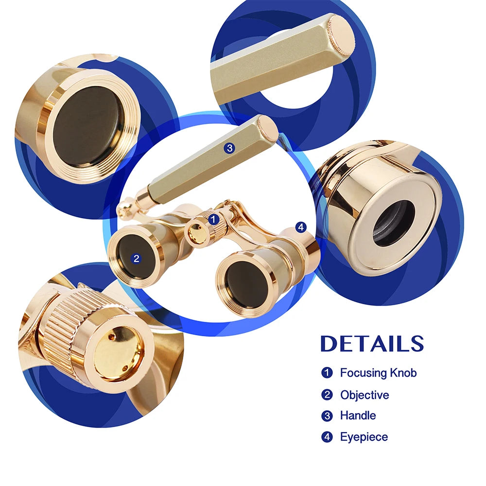 Opera Glasses 3x25 TheaterBinoculars With InterchangeableExtendableCollapsible Handle Gift