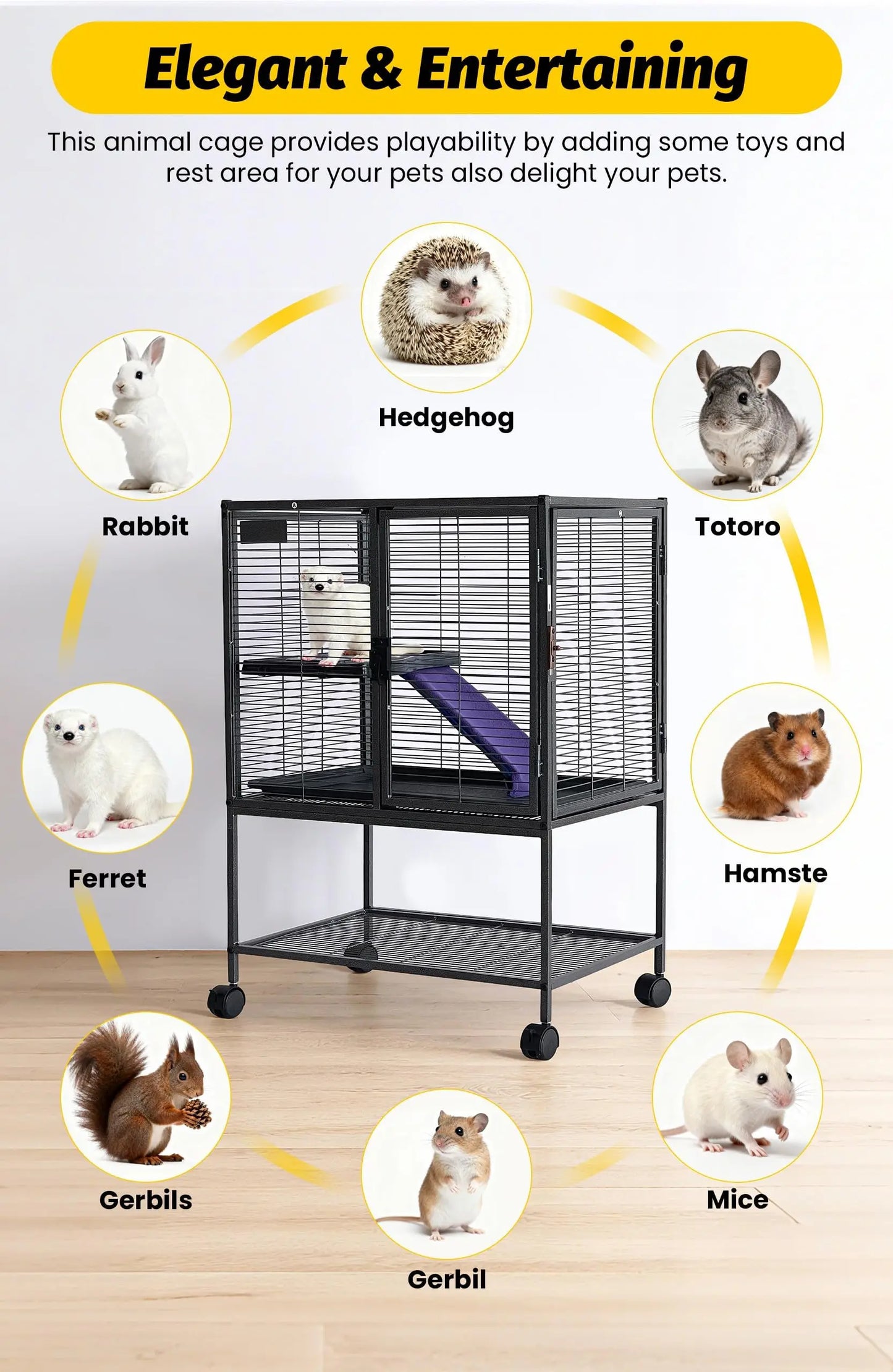 HiMISSCN Multi Level Metal Small Animal Cage With Ramp Tray
