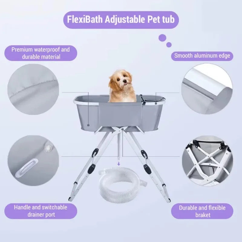 Elevated Dog Bath Tubs for Bath Shower Grooming ,Foldable Pet Dog Bathing Station Adjustable, Ideal For Medium To Large Pets