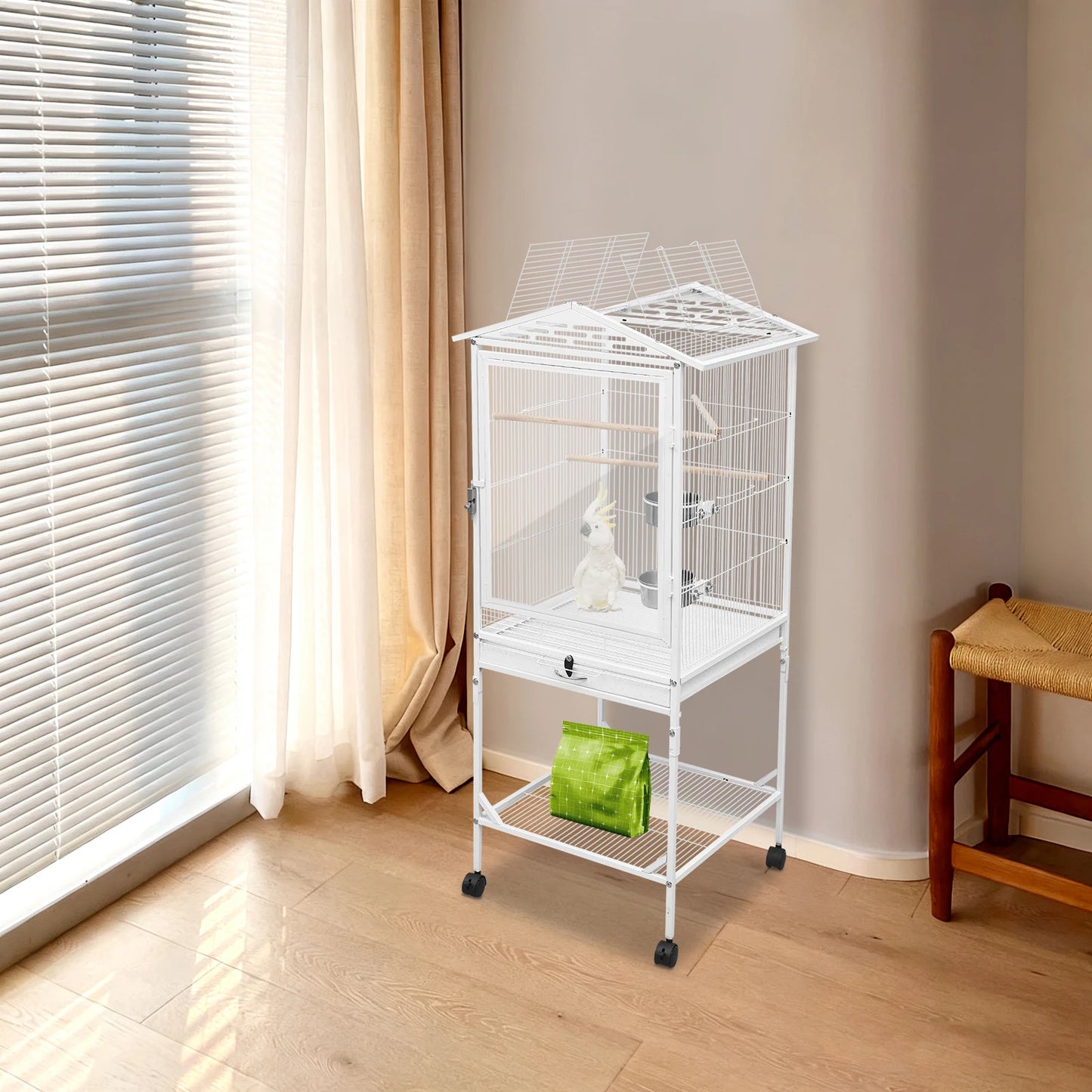 Premium Large Rolling Bird Cage with Wheels - Spacious Aviary for Parrots Bird-Lover Approved Design with Ample Flight Space
