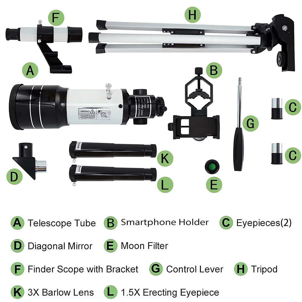 150X Astronomical Telescope , 70mm Aperture Refractor Portable Travel Telescope with Phone Adapter &Wireless Remote