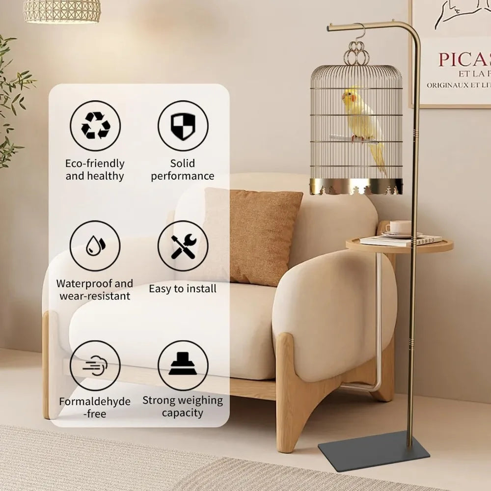 67-Inch High Hanging Bird Cage Stand with Base, Supports Up to 35 lbs for Birds and Plants