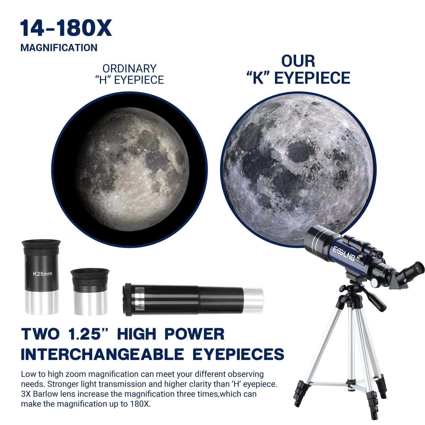 Telescope 36070 with High Tripod Mobile Holder 14X-180X for Moon Watching Kids Christmas Birthday Gift