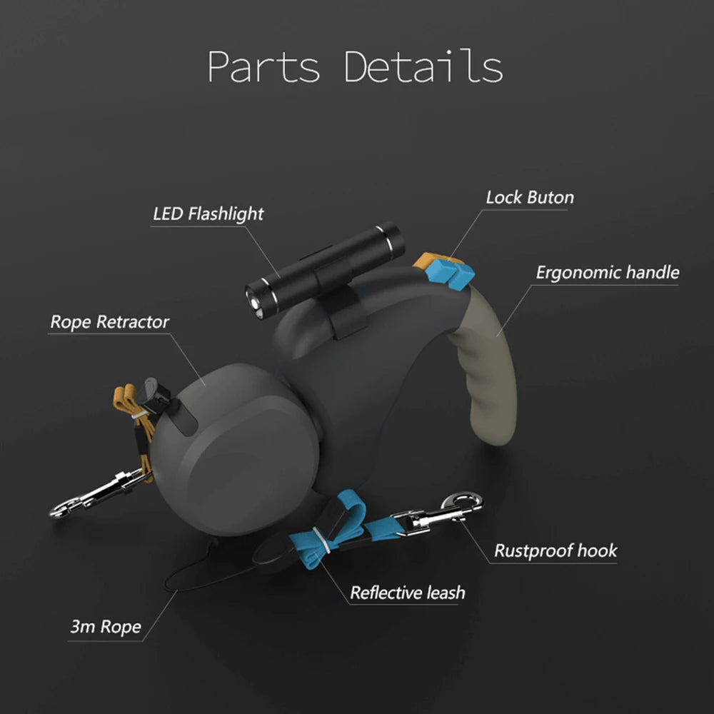 NONECN Dual Dog Leash Retractable Rope With LED Light