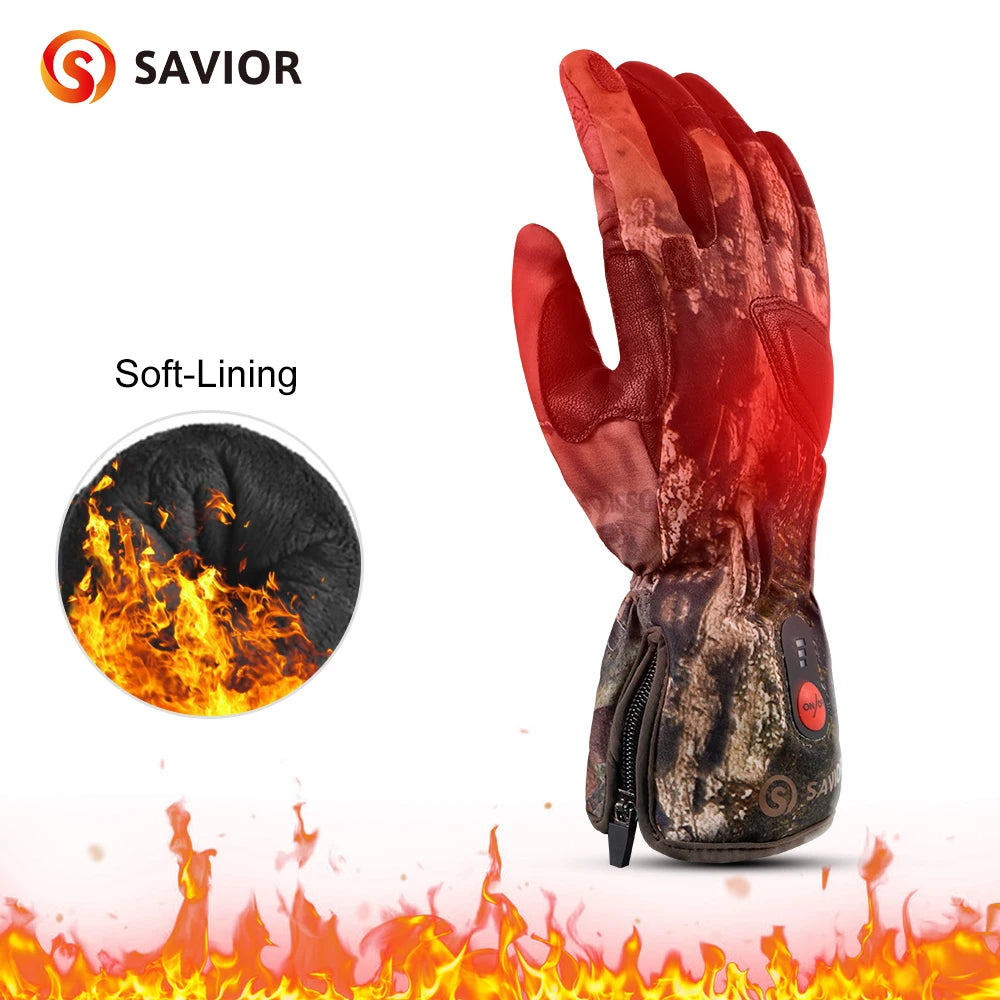 Savior Rechargeable Heated Gloves Hand Warmer Washed With Water Windproof Winter Sport Gloves With Battery Men Women Goatskin