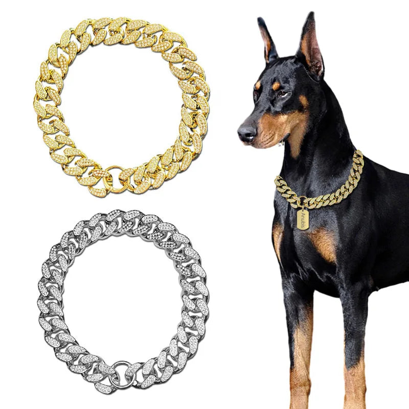 NONECN Diamond Inlay Sparkle ABS Plastic Dog Collar Necklace