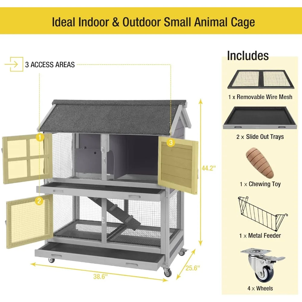 Rabbit Hutch Outdoor Cage With Wheels And Removable Wire Rack