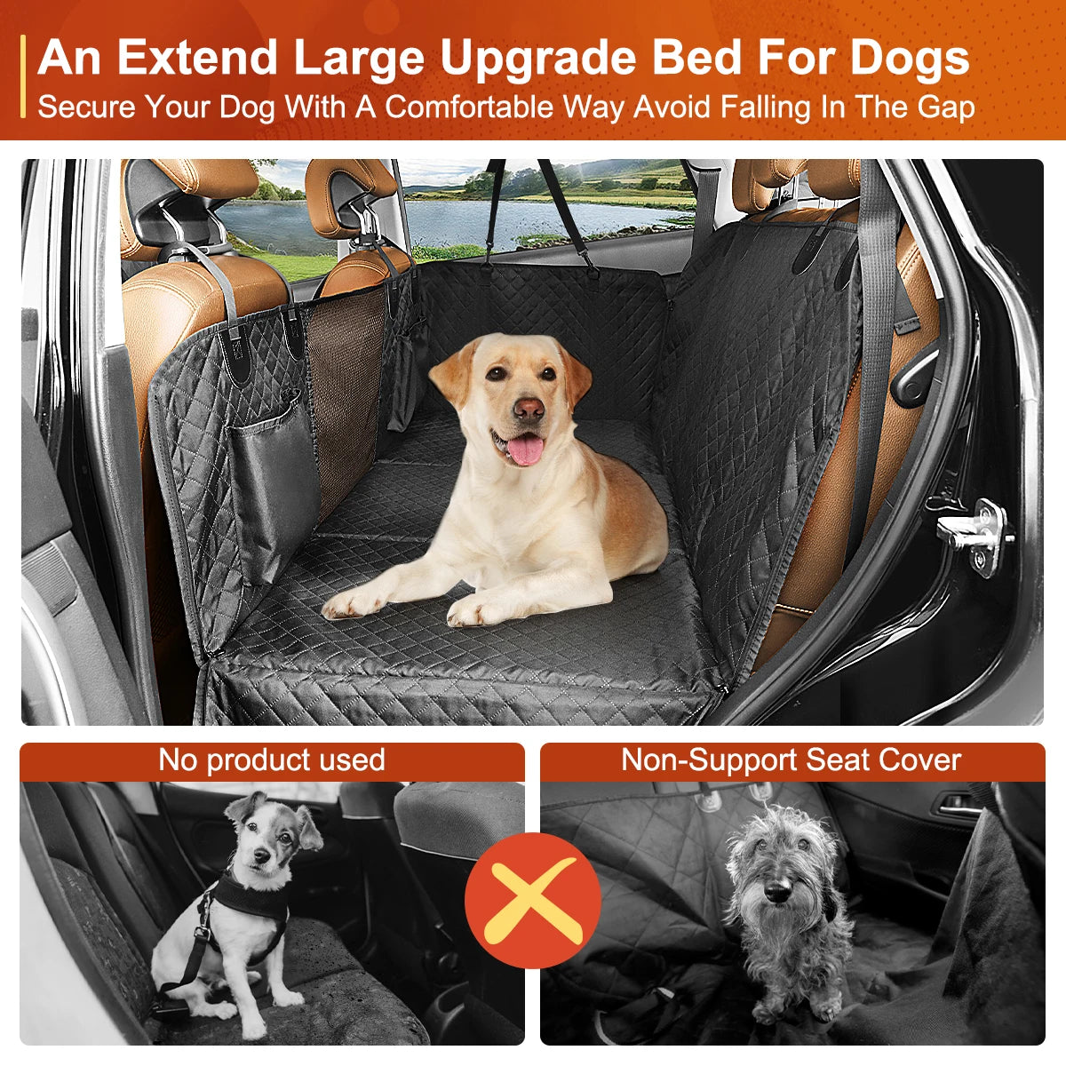 PETRAVEL Dog Car Back Seat Extender Hammock Cover Protector Waterproof