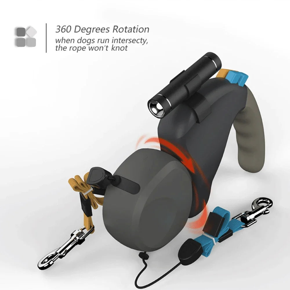 NONECN Dual Dog Leash Retractable Rope With LED Light