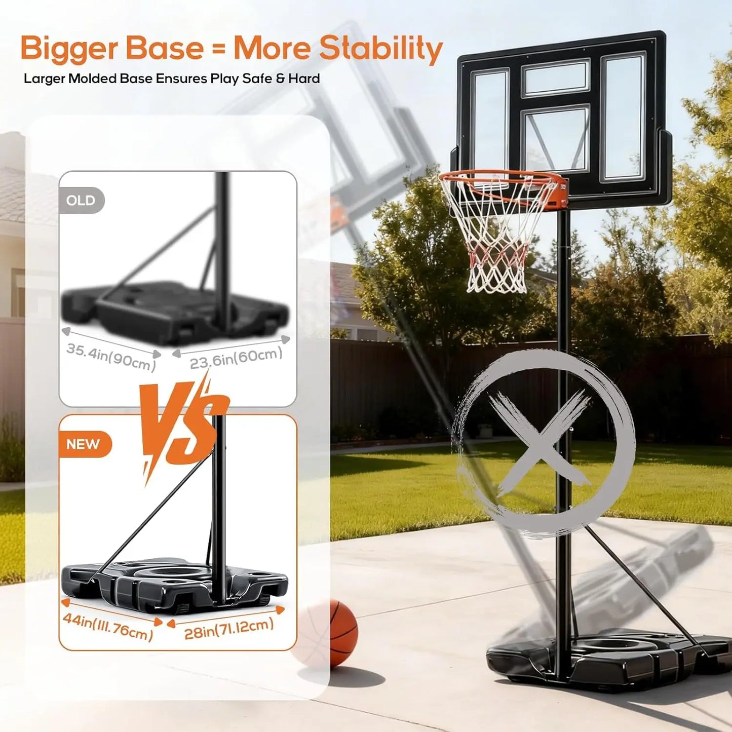 Portable Basketball Hoop Outdoor, Adjustable 44-Inch Shatterproof Backboard, Shock Absorbent Rim, Fillable Base with Wheels