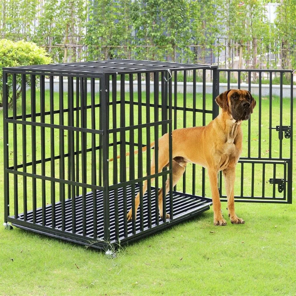 BORWAR Heavy Duty Dog Crate With Lockable Wheels And Tray