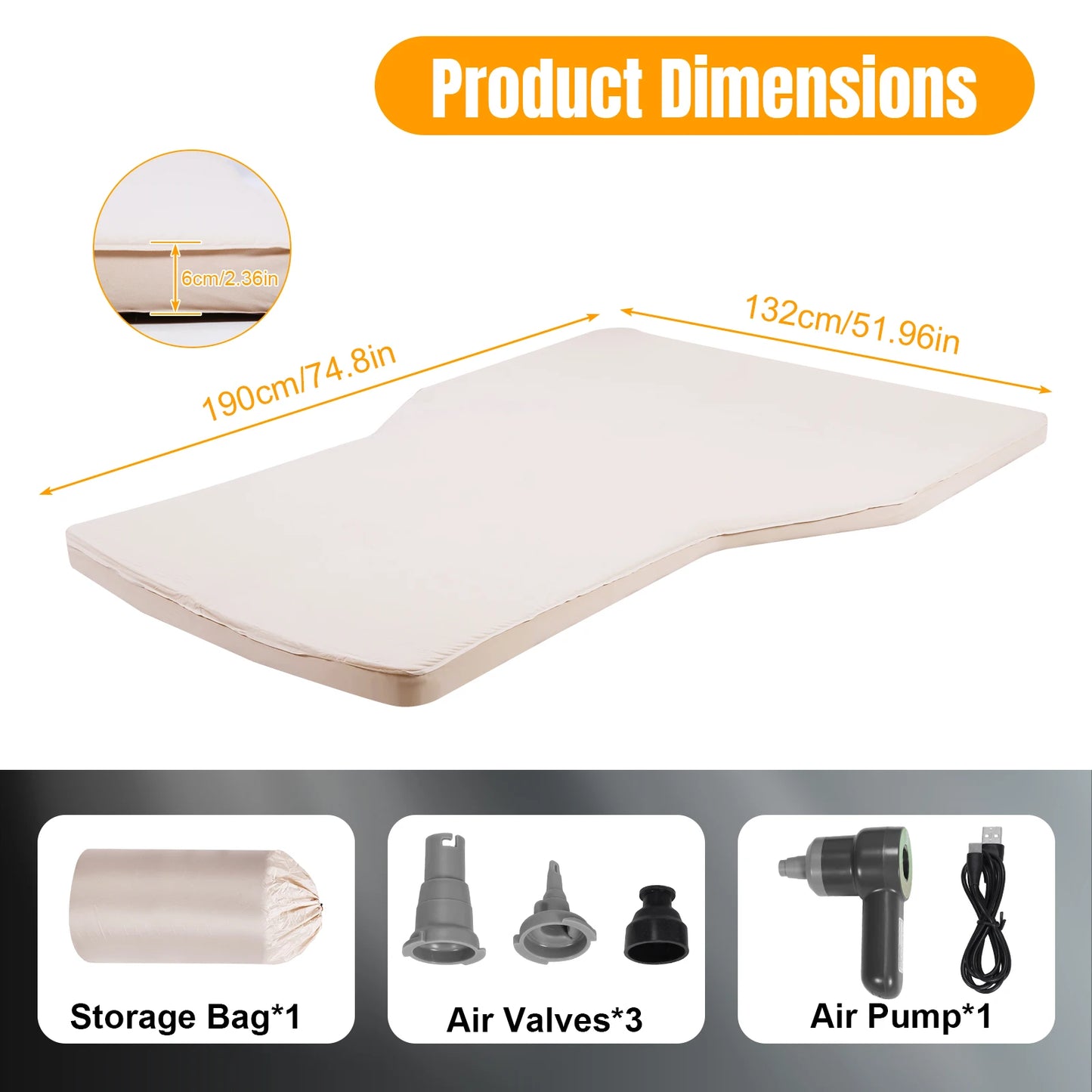 For Tesla Model Y Camping Air Mattress with Air Pump Back Seat Air Mattress 440LBS Load Capacity 2.36In Thick for Job Shifts/Nap