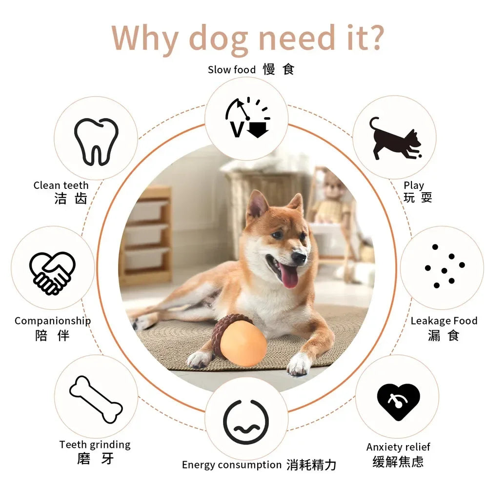 Silicone Acorn Dog Toy Interactive Slow Feed Puzzle Ball