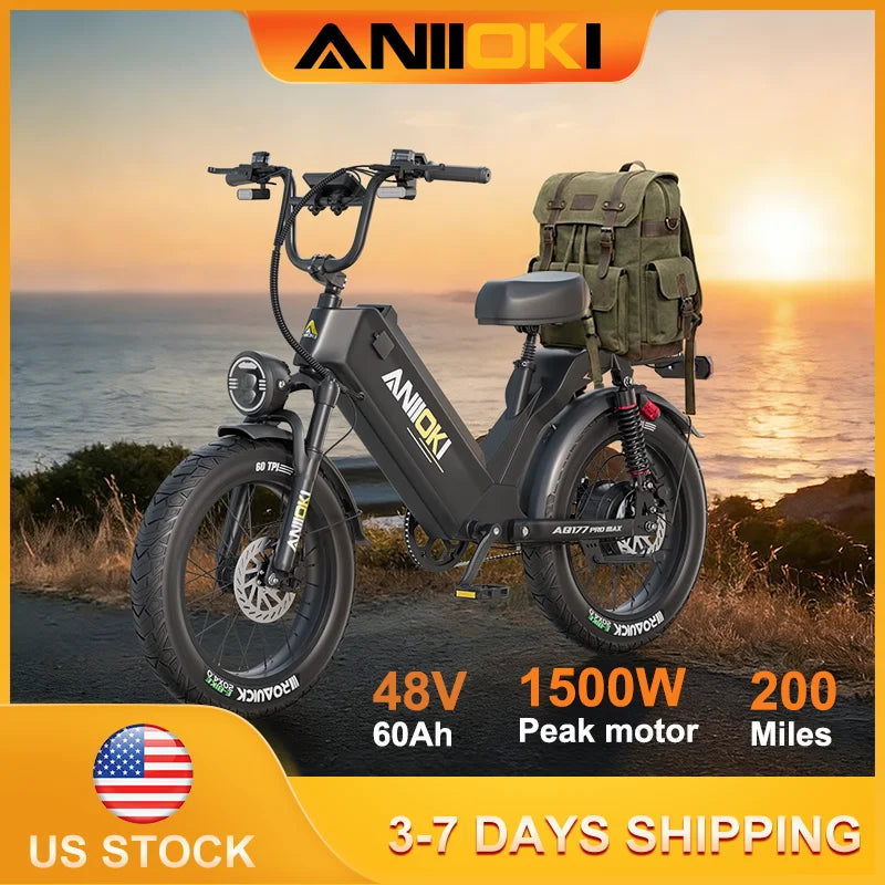 2026 ANIIOKI Electric Bike 1500W Peak Motor 48V 60Ah Battery 31MPH E-Bike AQ177 Long battery life Adult Ebike Fat Tires 20"*4"