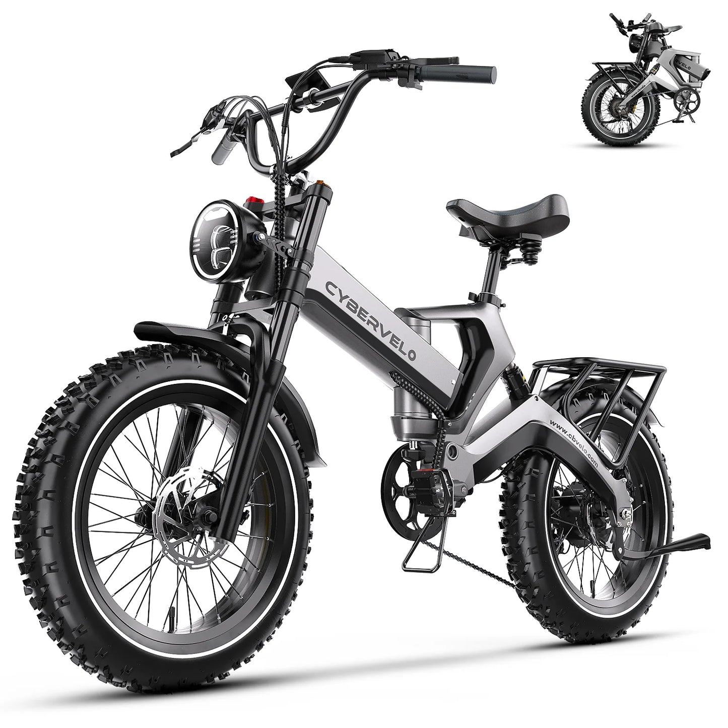 Cybervelo 2000W Peak Folding Electric Bike for Adults, 30+MPH , 48V 25Ah Removable Battery, 20" Fat Tire E-bike ,Off-road EK6