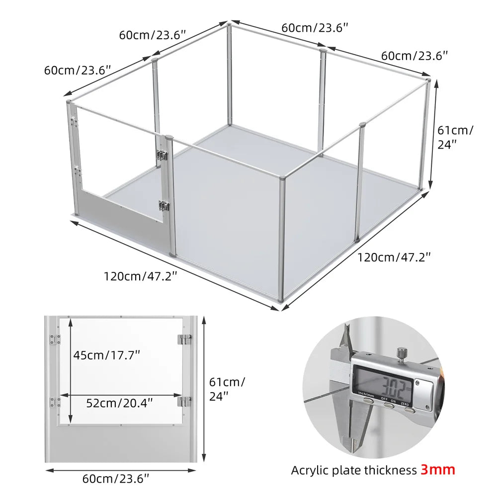 BORWARTH Acrylic Dog Playpen Cage 3 In 1 Indoor Enclosure