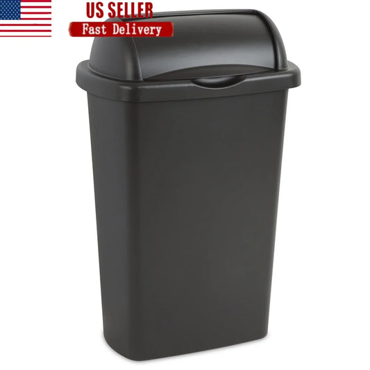 13 Gal Roll Top Wastebasket with Easy Clean Surface Convenient Kitchen Trash Can BPA Free Indoor Use Durable Rectangle Plastic