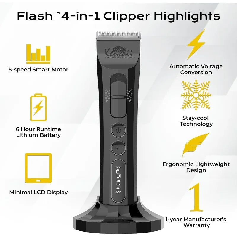Kenchii Flash Dog Clippers for Grooming, 4-in-1 Digital Cordless Dog Grooming Clippers, Precision Pet Grooming Trim, Pearl Black