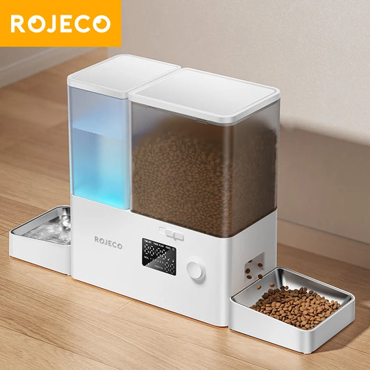 ROJECO Two In One Automatic Pet Feeder And Water Fountain For Cats