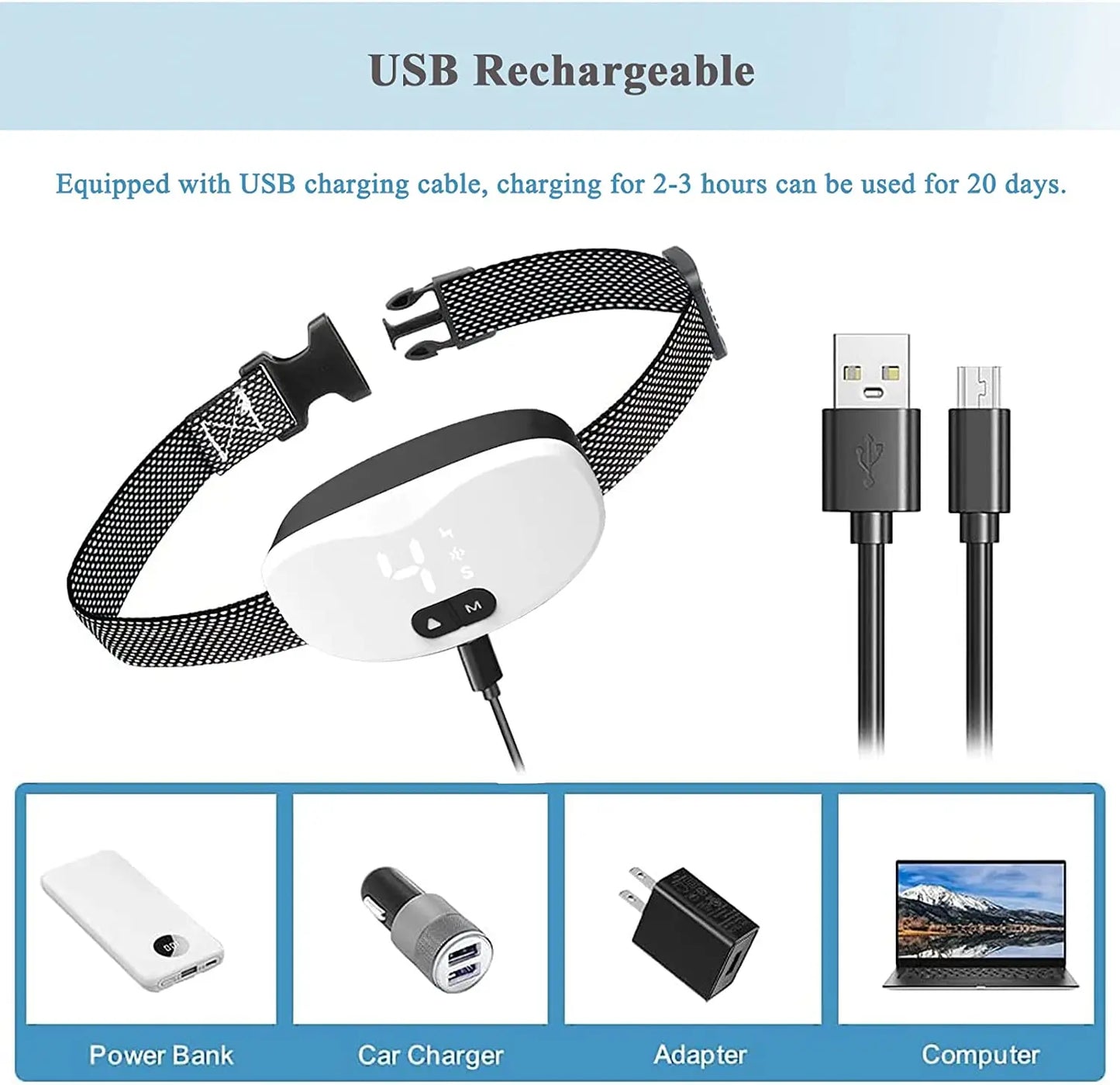 Dog Anti Bark Training Collar Beep Vibration LED