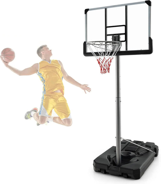 Portable Basketball Hoop Outdoor, Height Adjustable 64''-79'' with Wheels, Shatterproof Board, Fillable Base for Youth