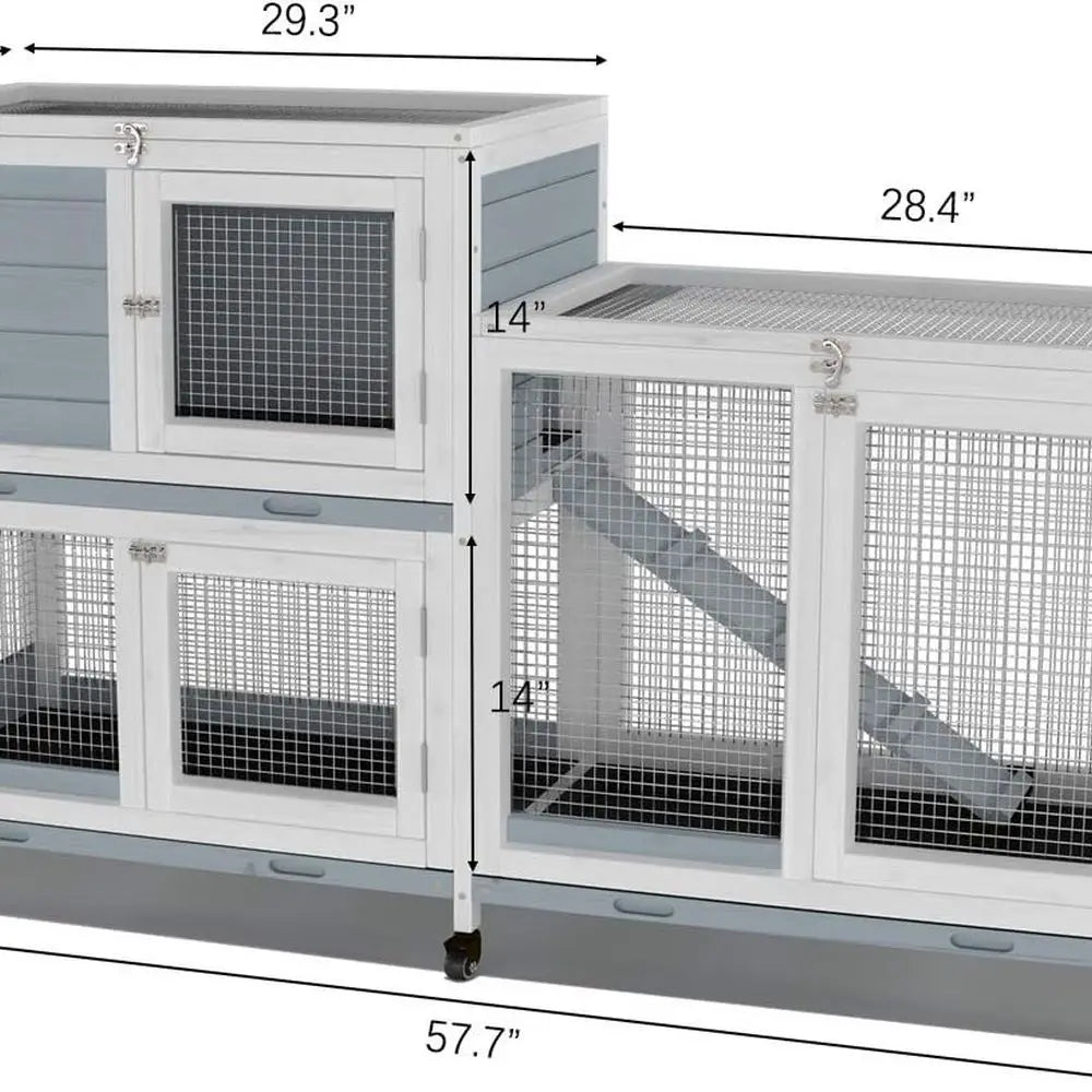 Wooden Indoor Bunny Hutch on Wheels for Small Animals