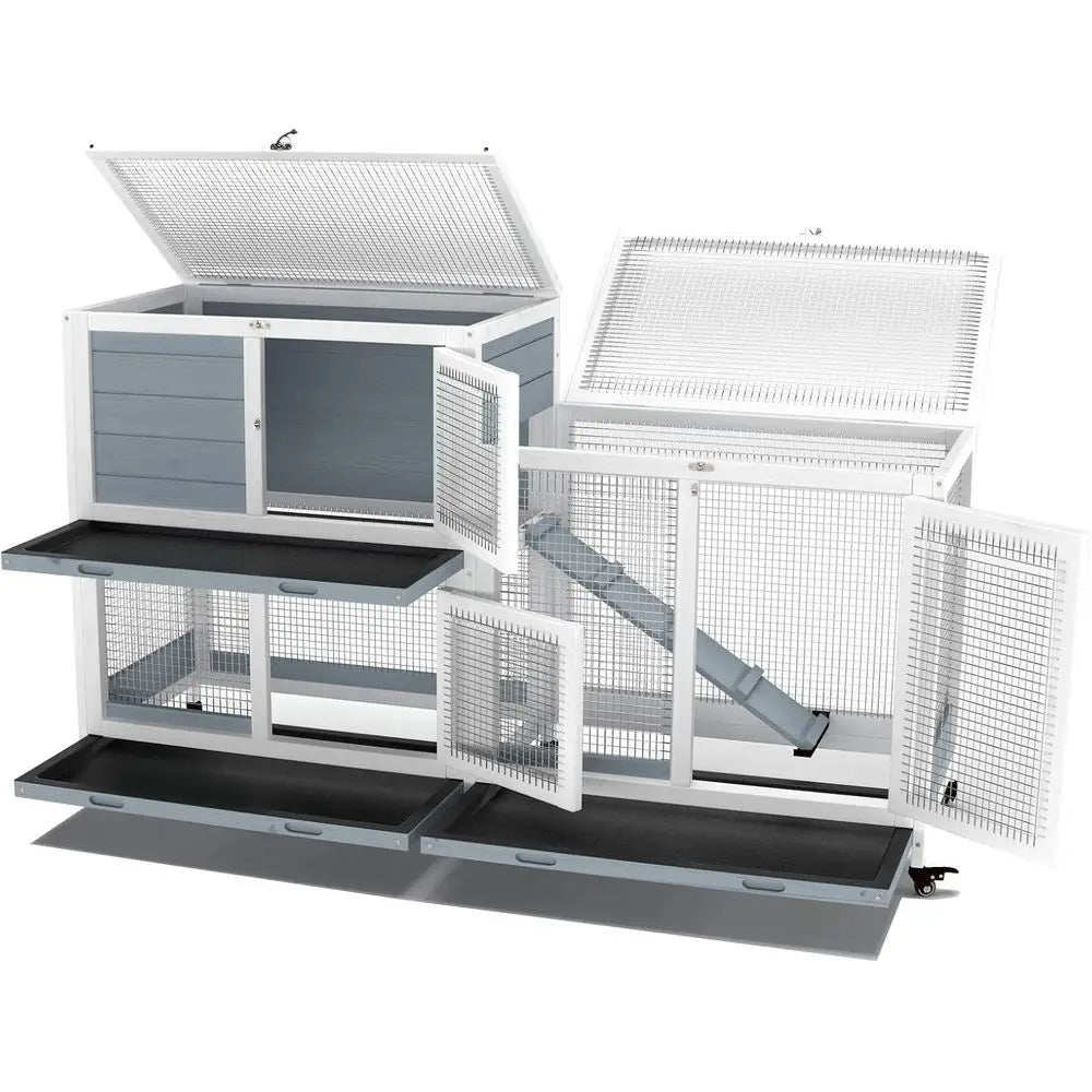 Wooden Indoor Bunny Hutch on Wheels for Small Animals