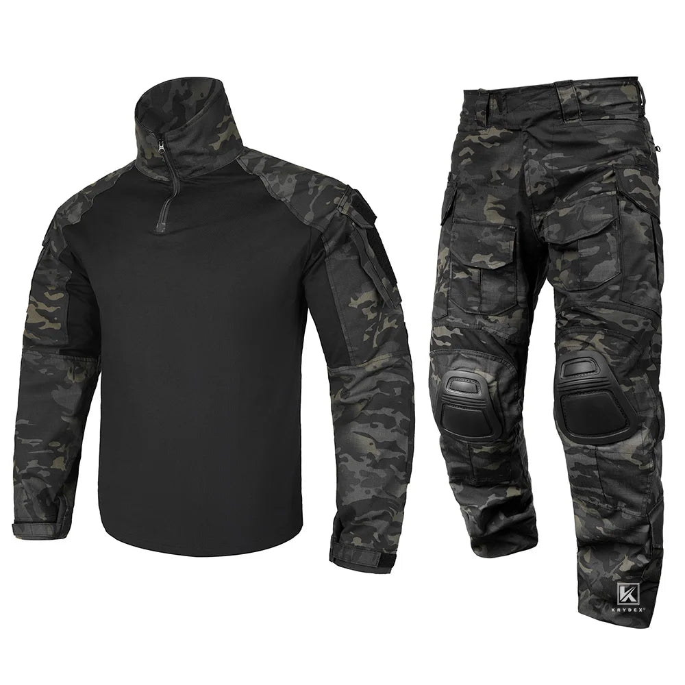 KRYDEX Tactical Camouflage Shirt & Pants Kit Combat Uniform Set For Outdoor Hunting Hiking Gear