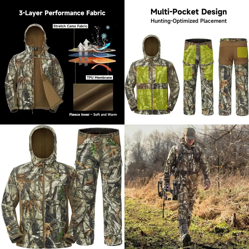 TIDEWE Hunting Clothes for Men with Fleece Lining, Safety Strap Compatible Water Resistant Silent Hunting Jacket and Pants