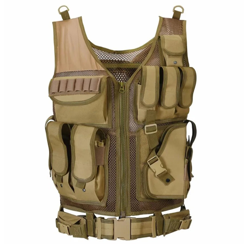 Nylon Combat Body Armor Vests Adjustable Mesh Vest Multi-Pocket Airsoft Vest Hunting Outdoor CS Game Airsoft Training Jacket