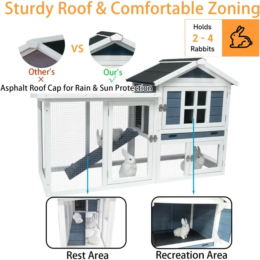 Outdoor Rabbit Hutch 2 Story Bunny Cage and Coop